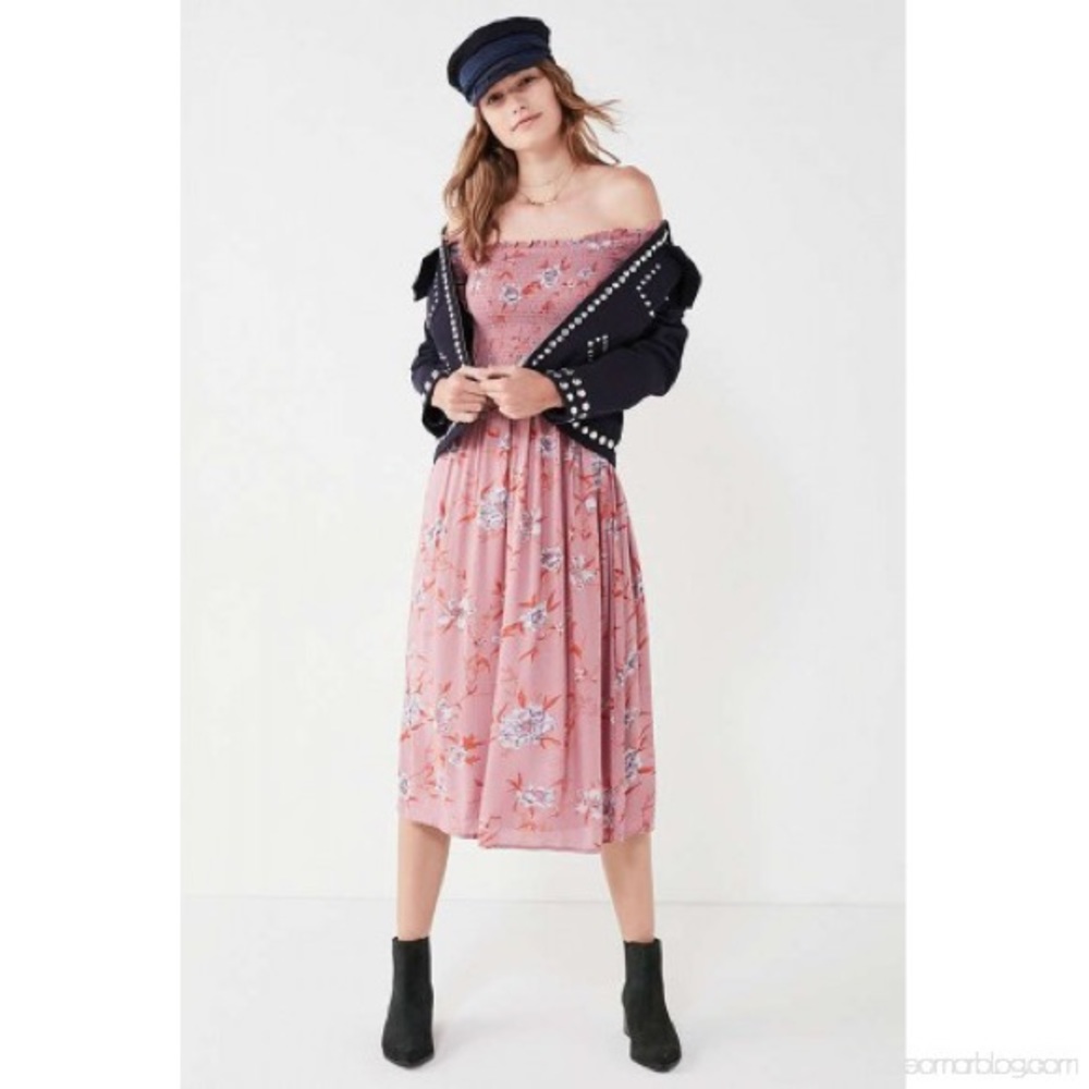 UO Kimchi Blue Smocked Off-Shoulder Dress